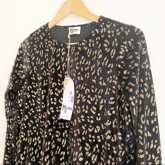 Show Me Your MuMu Glitter Cheetah Toby Swing Dress Black Gold S NWT - Picture 3 of 9